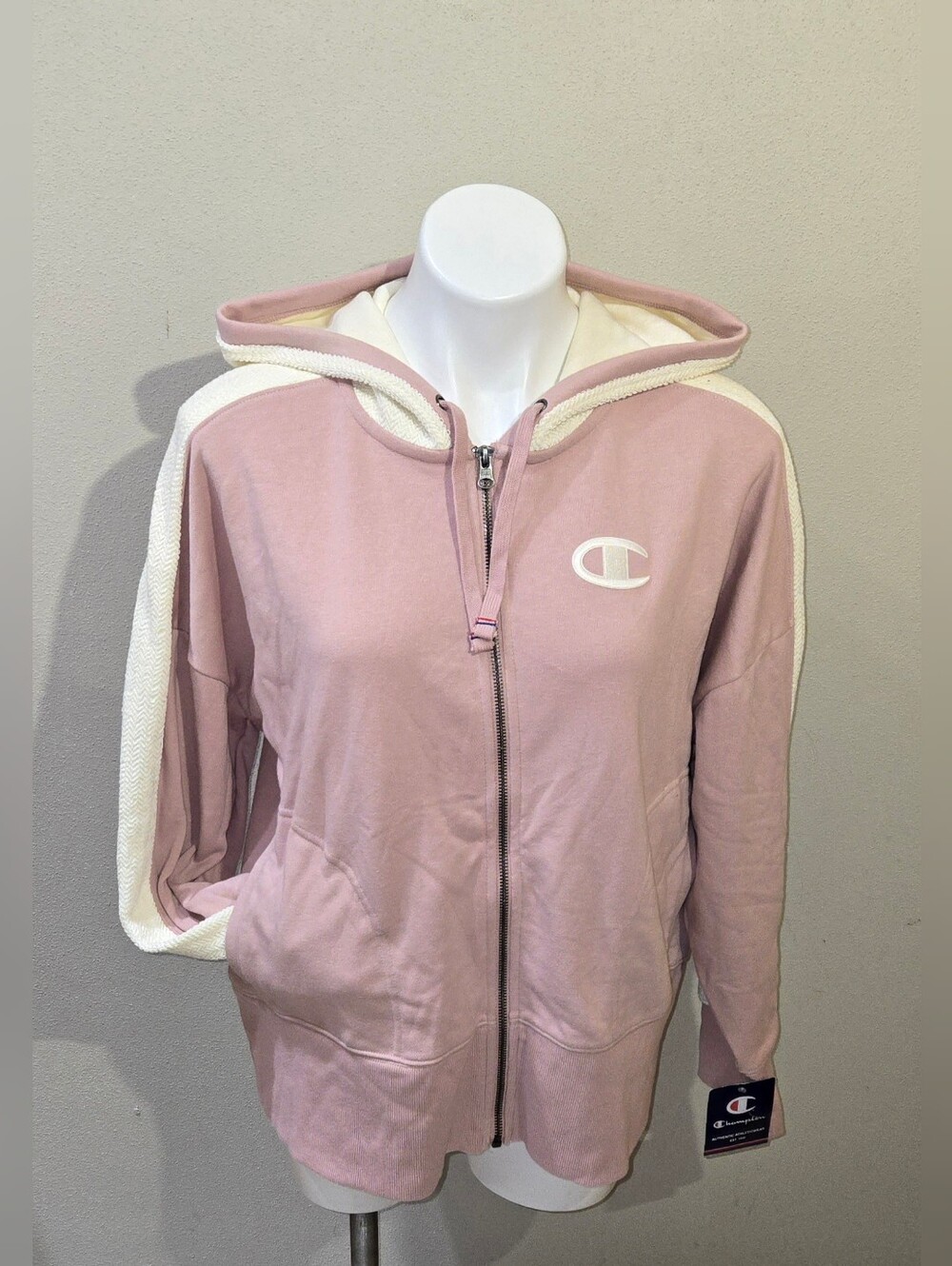 NWT Champion Plus Size Heritage Herringbone-Accent Zip Hoodie Pink 1X